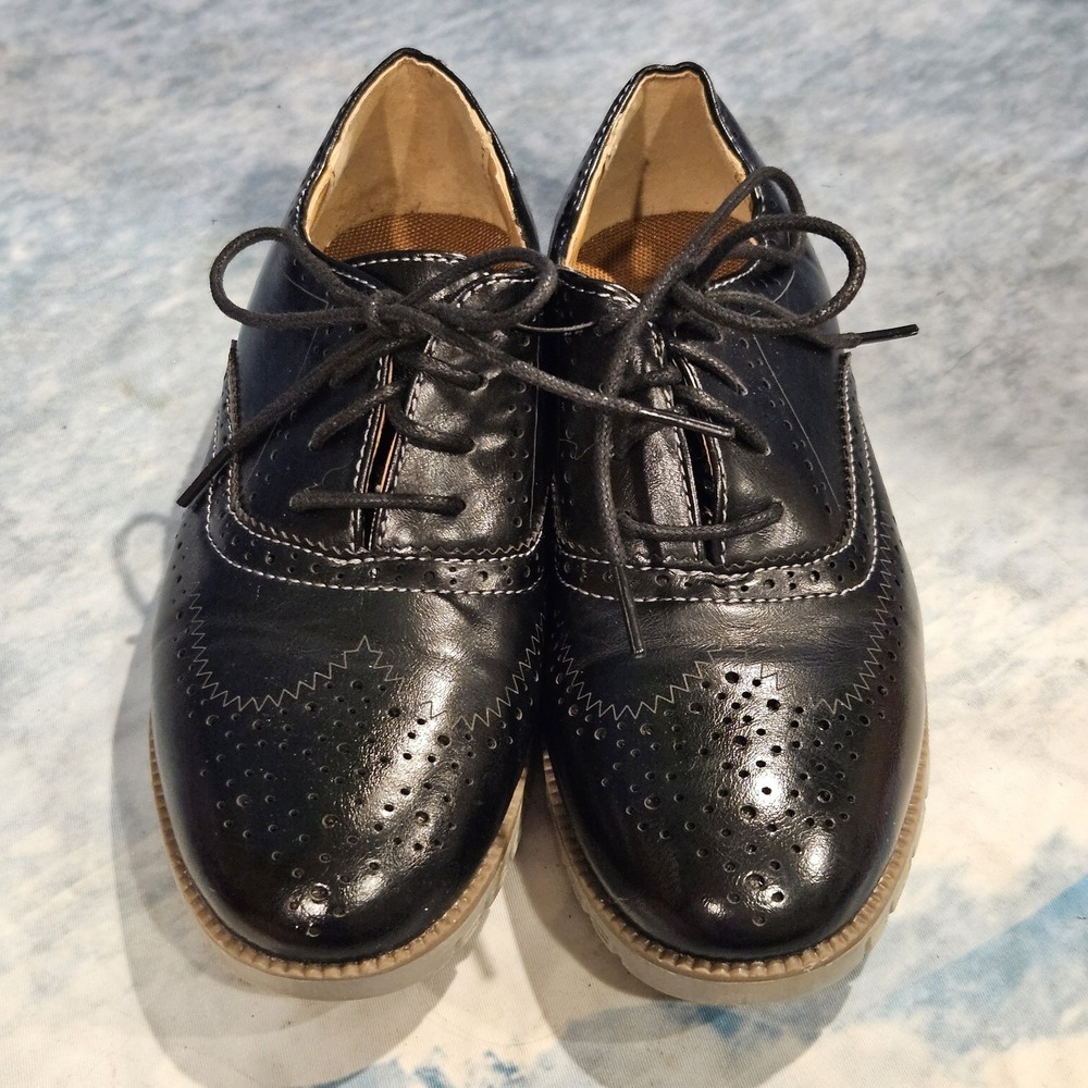 Deer Stags Benton‎ Jr Boys Size 13.5M Black Wingtip Oxford Dress Shoes Lace Up